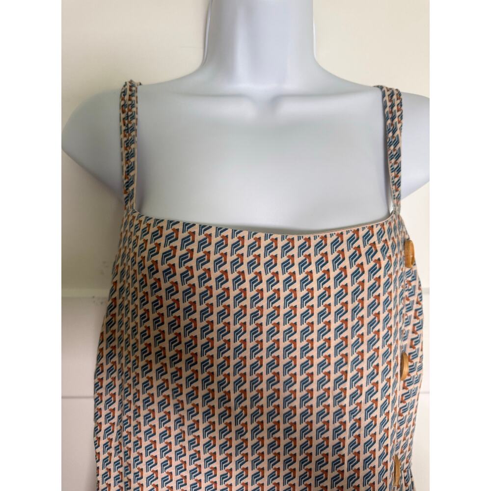 Superfoxx Square Neck Midi Dress Blue Tan Boho Size LARGE Geometric Print - Picture 3 of 14